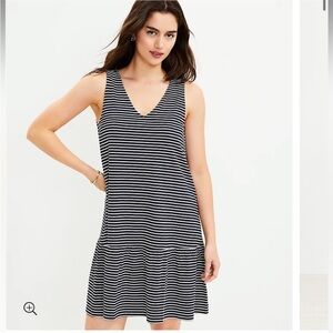 LOFT Navy & White Striped V-Neck Flounce Dress